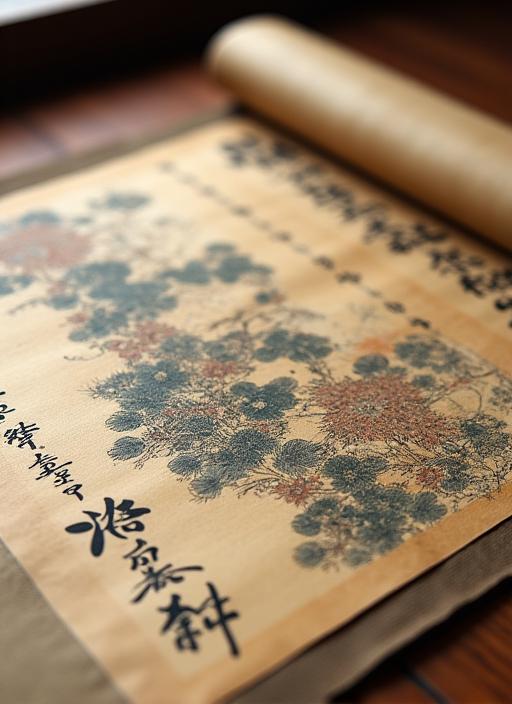 日本の神話が描かれた古い巻物